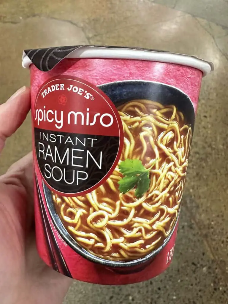 Cup of spicy miso instant ramen soup.