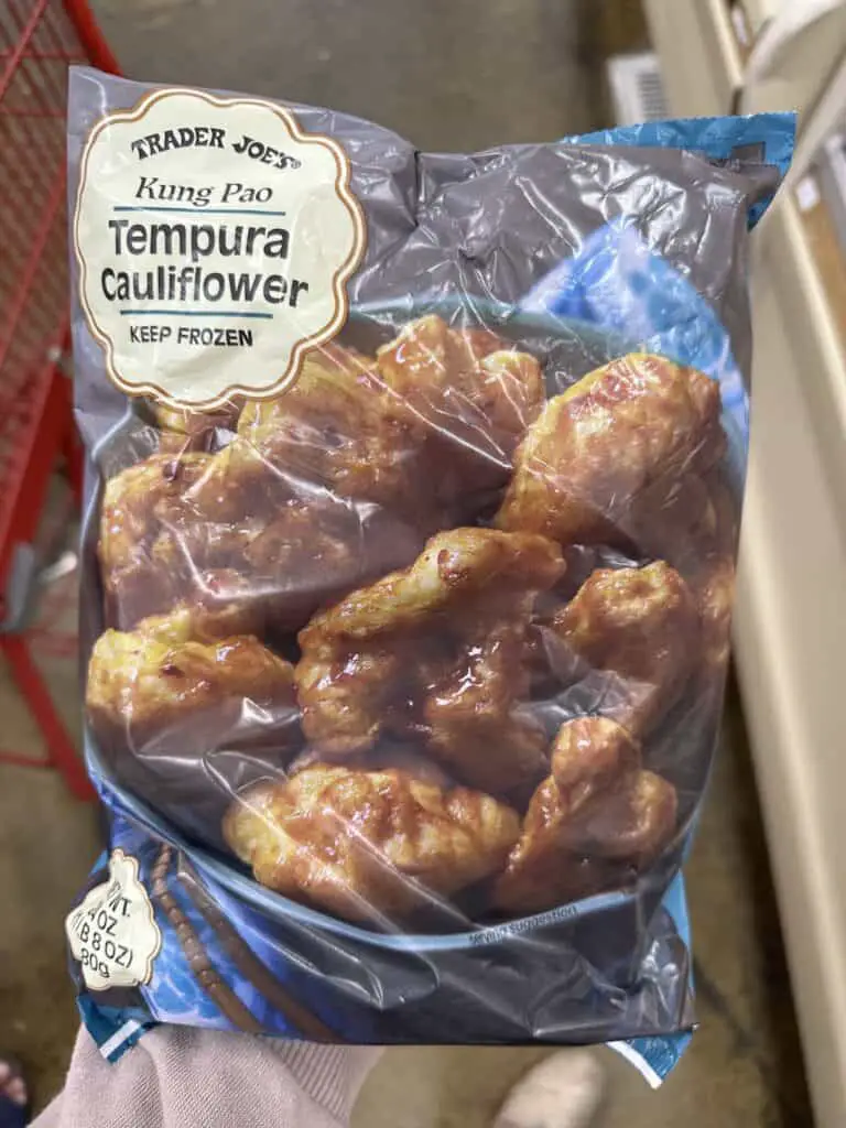 Bag of frozen tempura cauliflower.