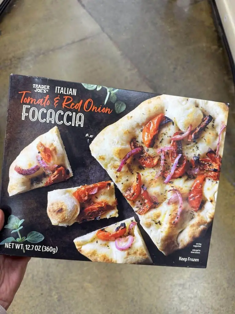 Frozen vegan focaccia at Trader Joe's.