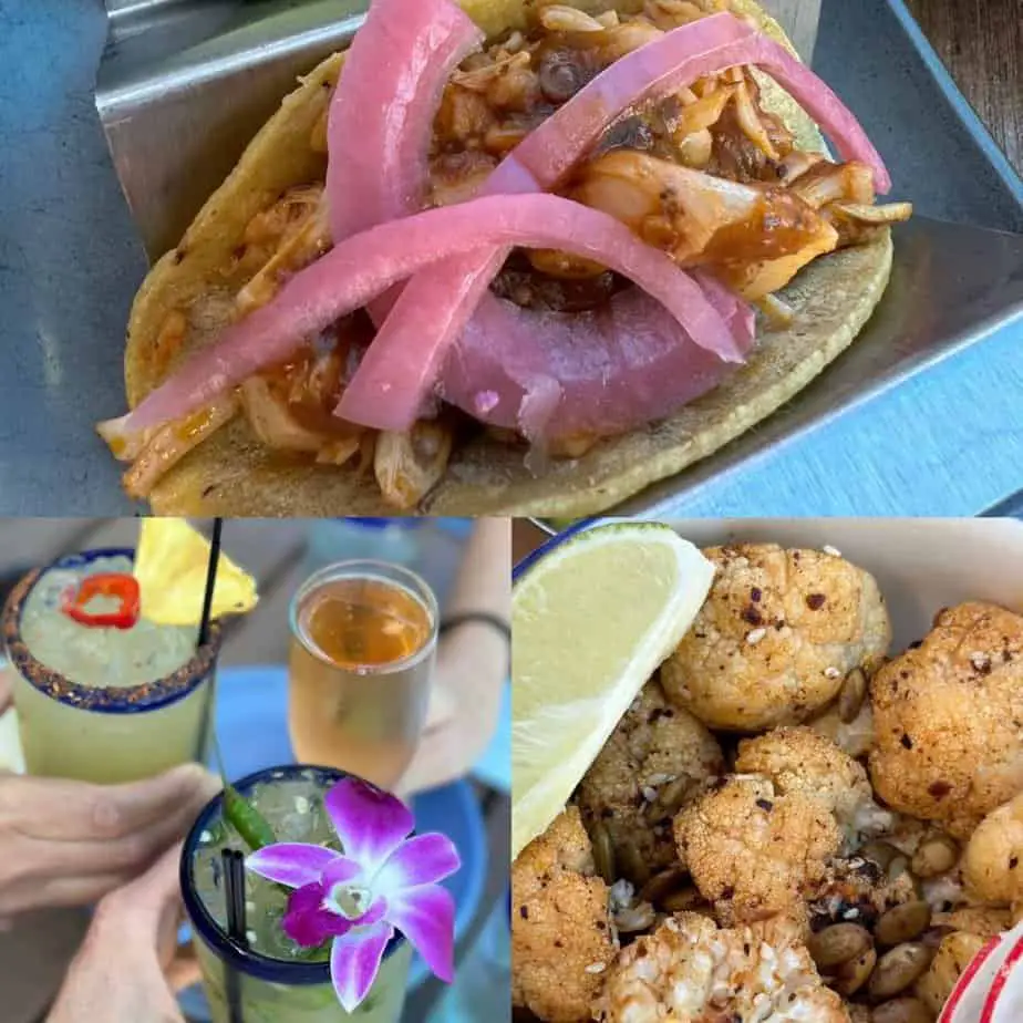 Collage of lunch on the patio at Cocina Hermanas in Danville.