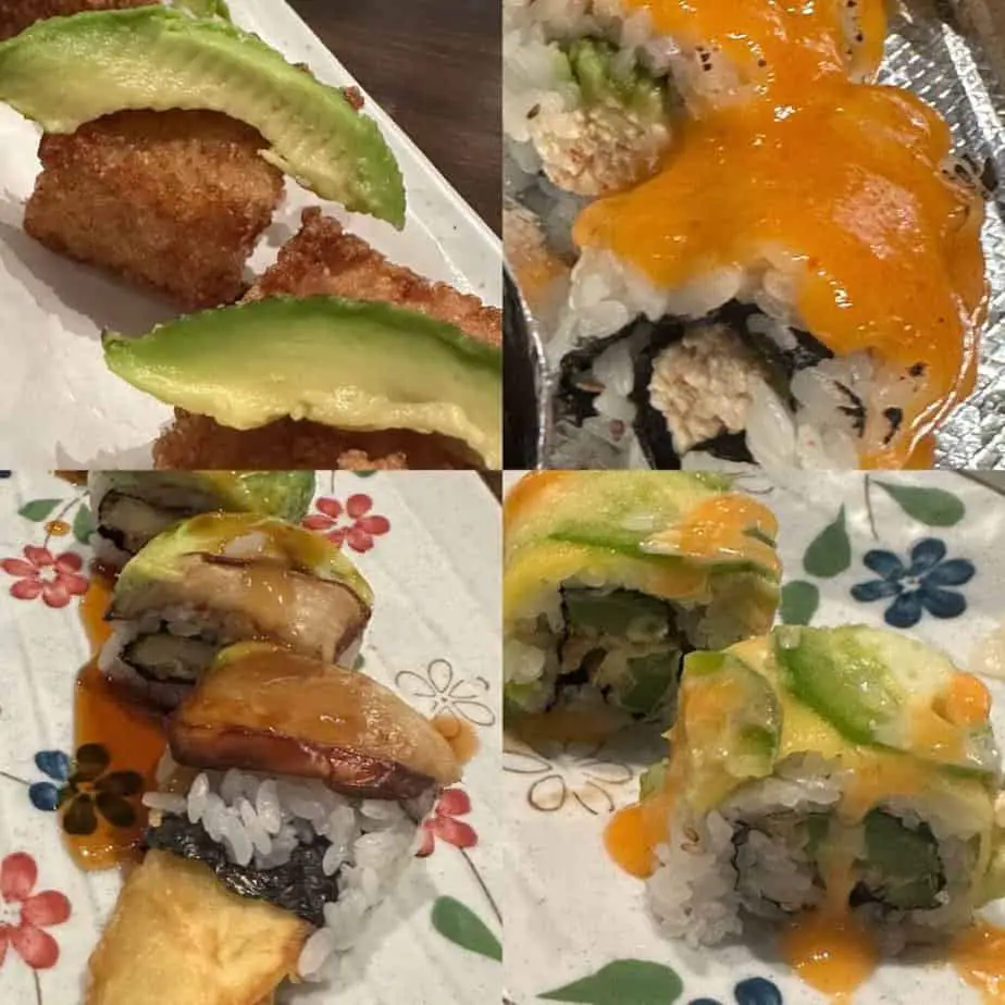 Collage of vegan sushi at Kiku.