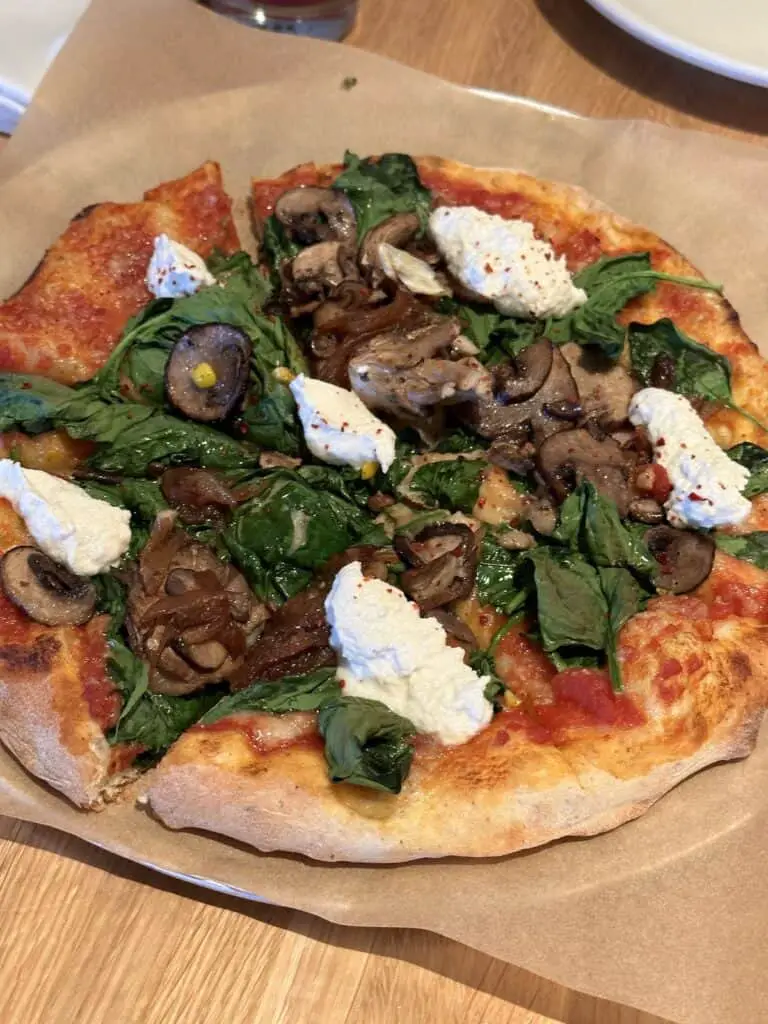 Spinach Mushroom Lemon Ricotta pizza at True Food in Walnut Creek.