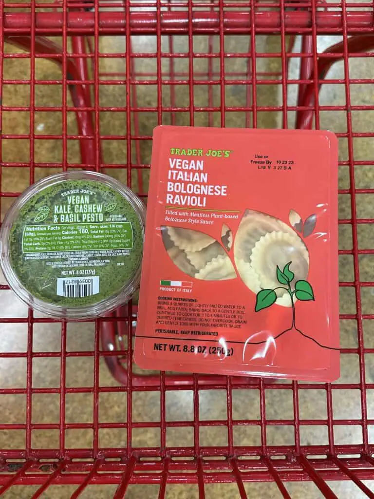 Ingredients for easy vegan pesto ravioli.