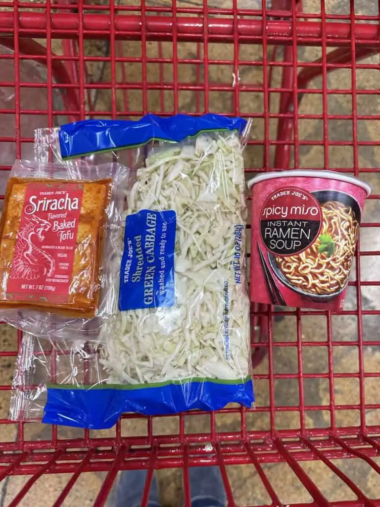 Ingredients in shopping cart for ramen.