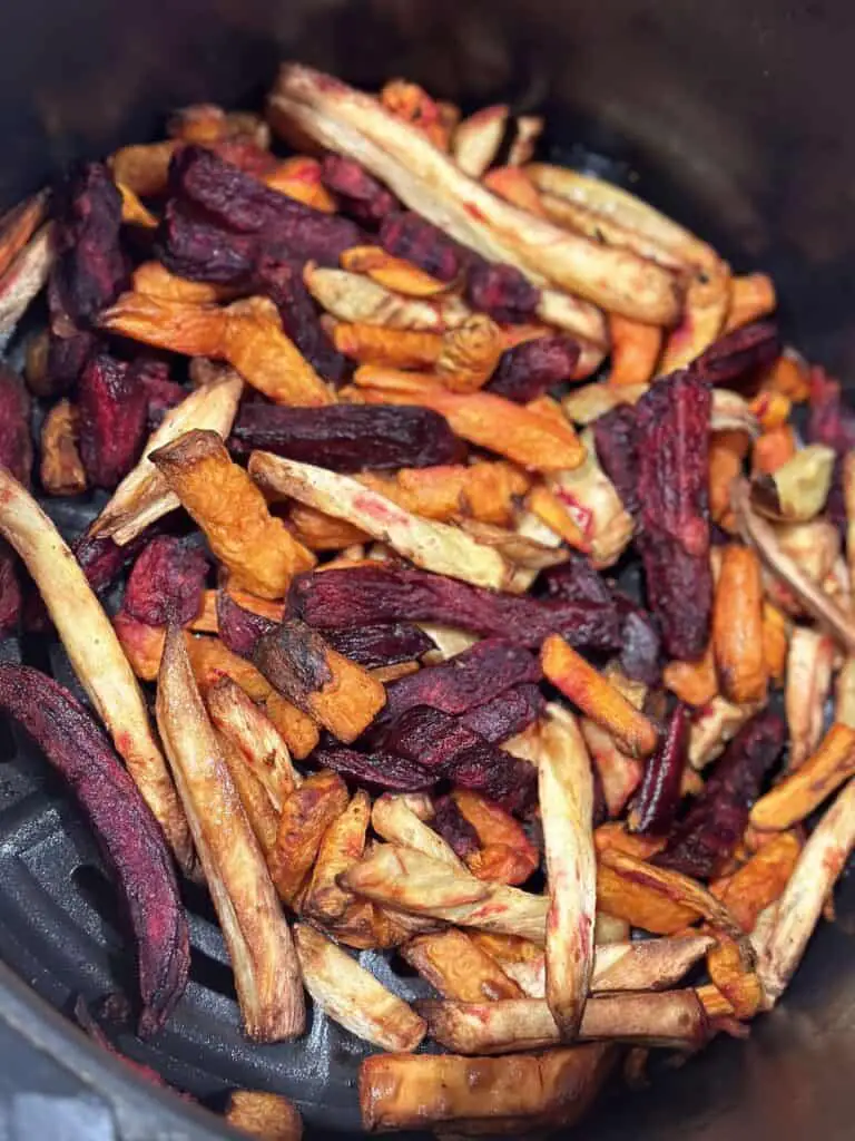 Air fryer root vegetable fries ready to eat!