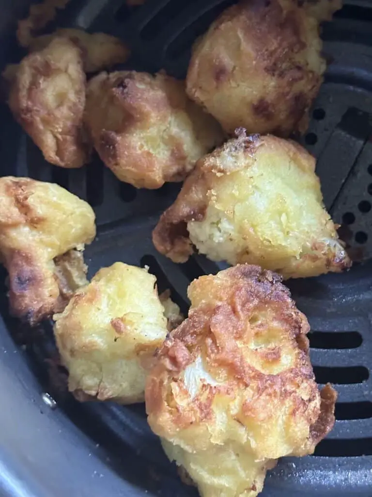 Closeup of air fryer cauliflower ready to enjoy.