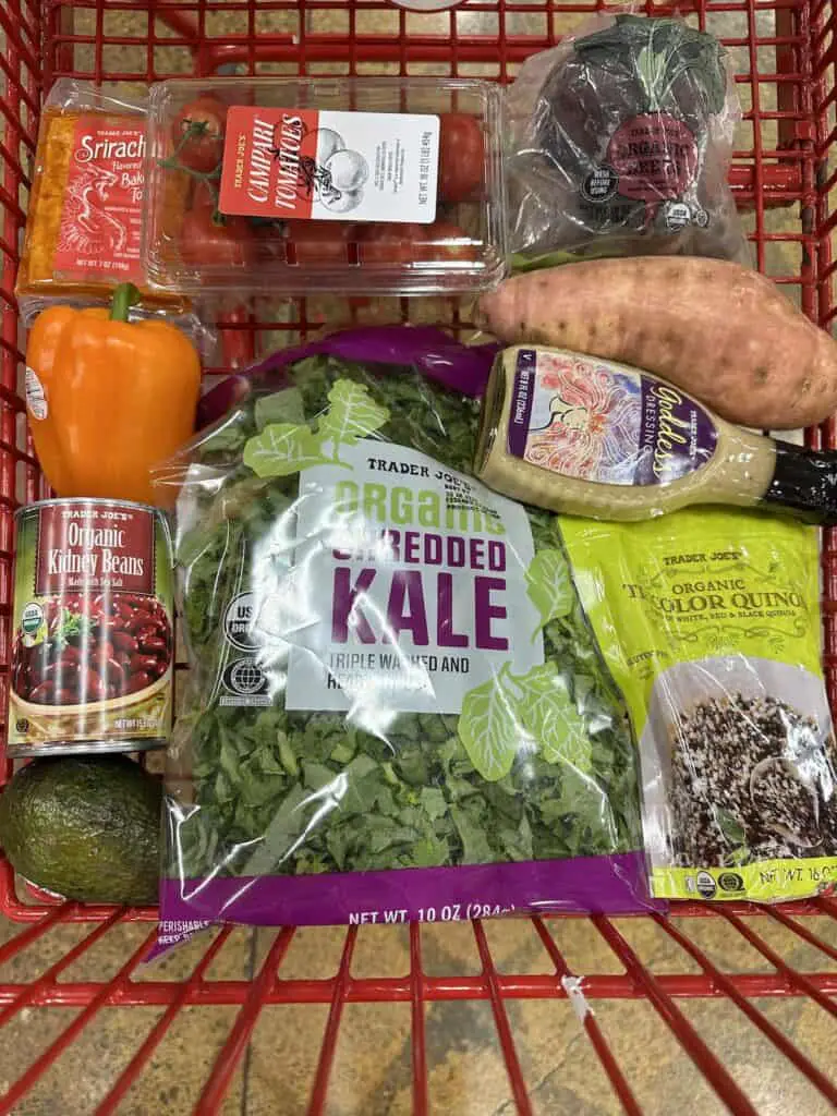 Ingredients for rainbow salad in shopping cart.