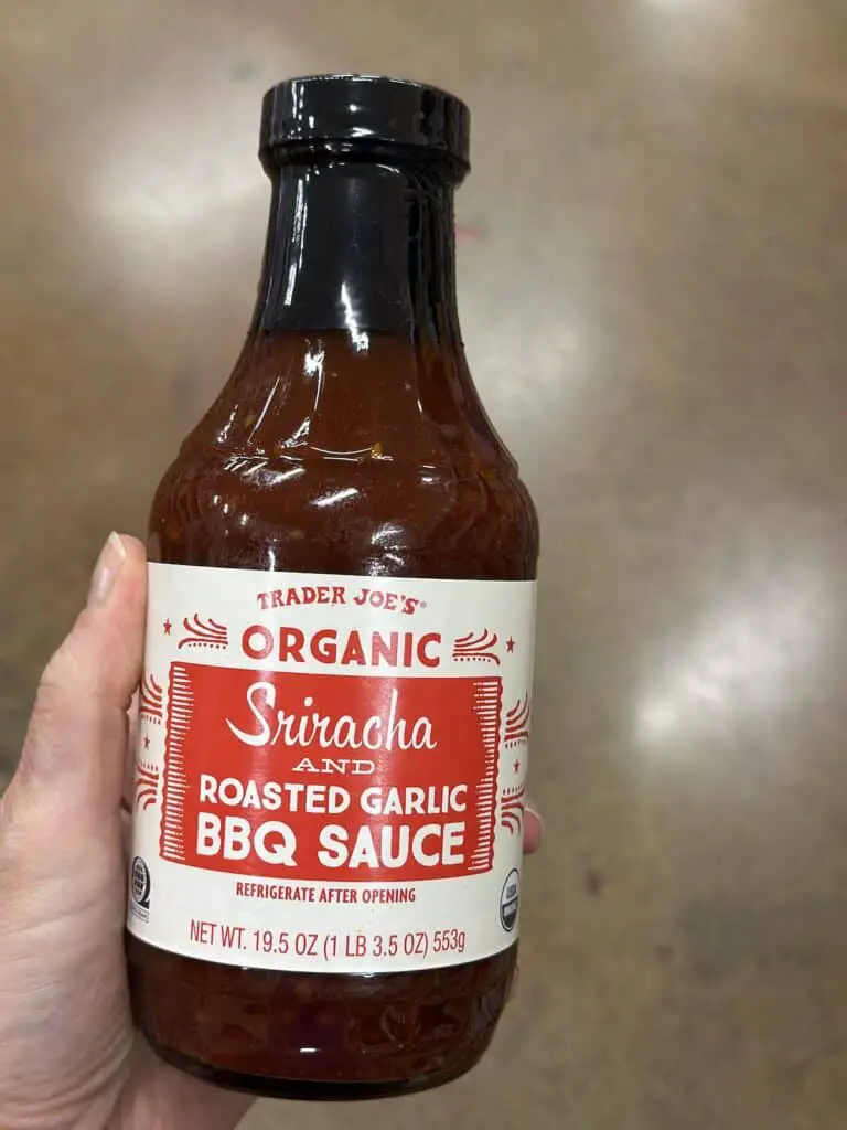 Sriracha roasted garlic BBQ sauce bottle.