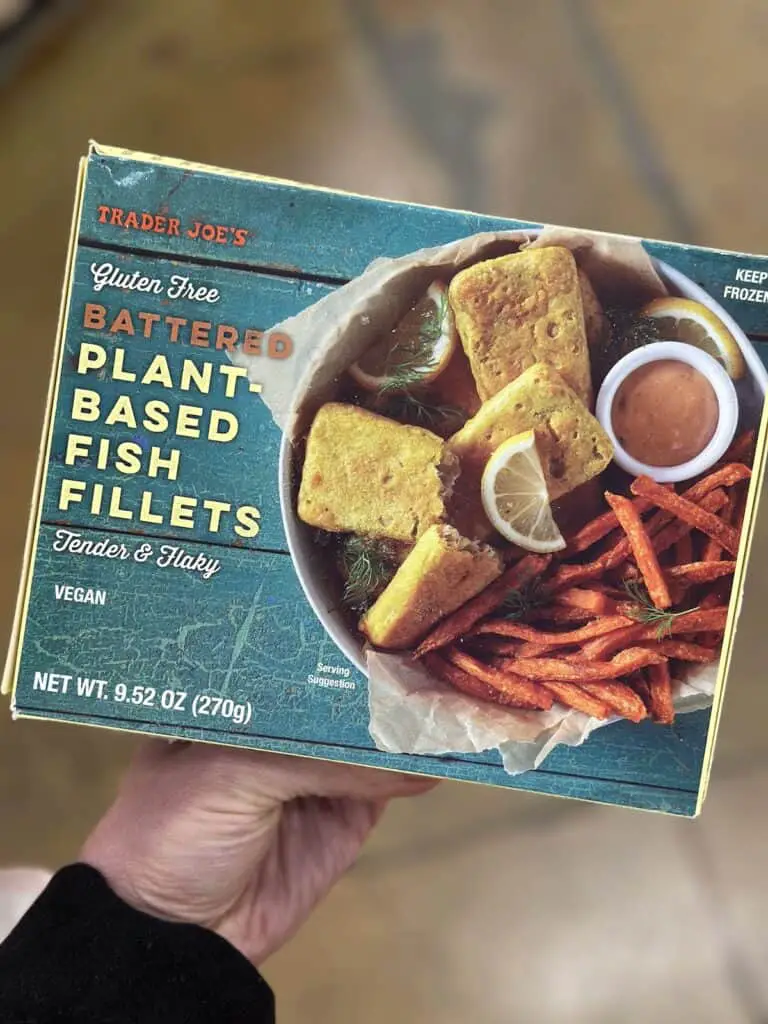 Box of Trader Joe's plant-based fish fillets.