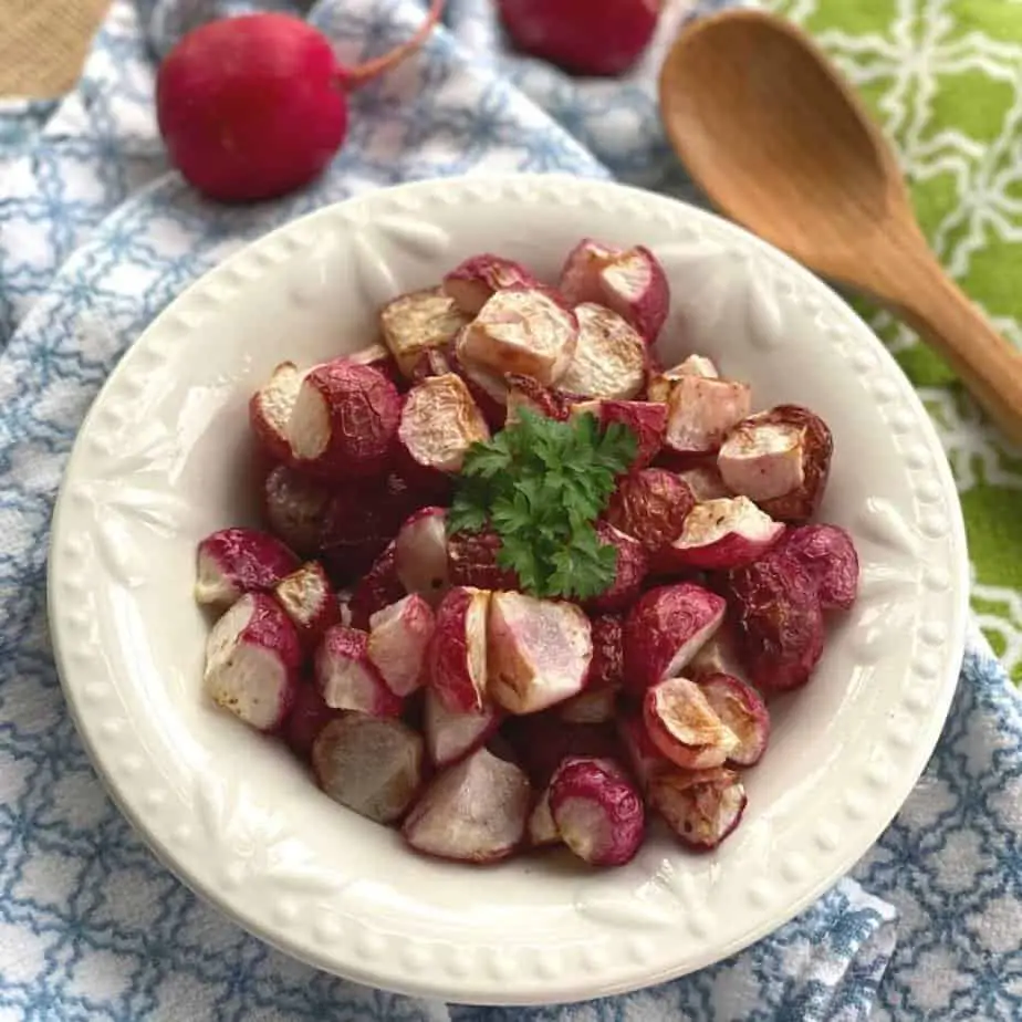 Roasted radishes on a plate.