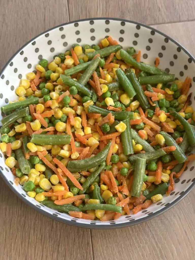 Classic mixed vegetables, plated.