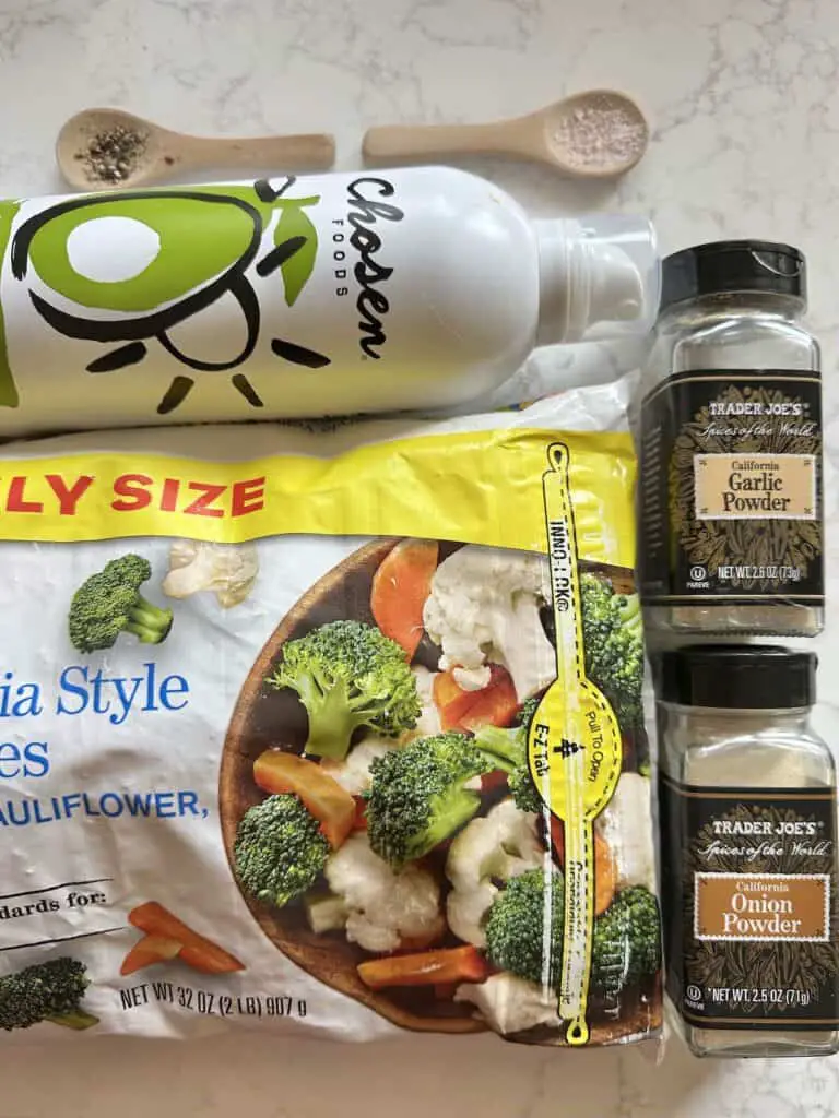 Ingredients with California style veggie mix.