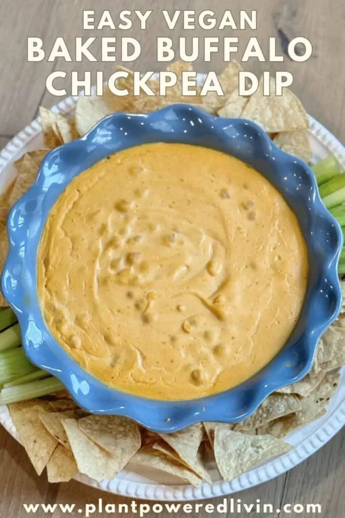 Pin of vegan buffalo chickpea dip.